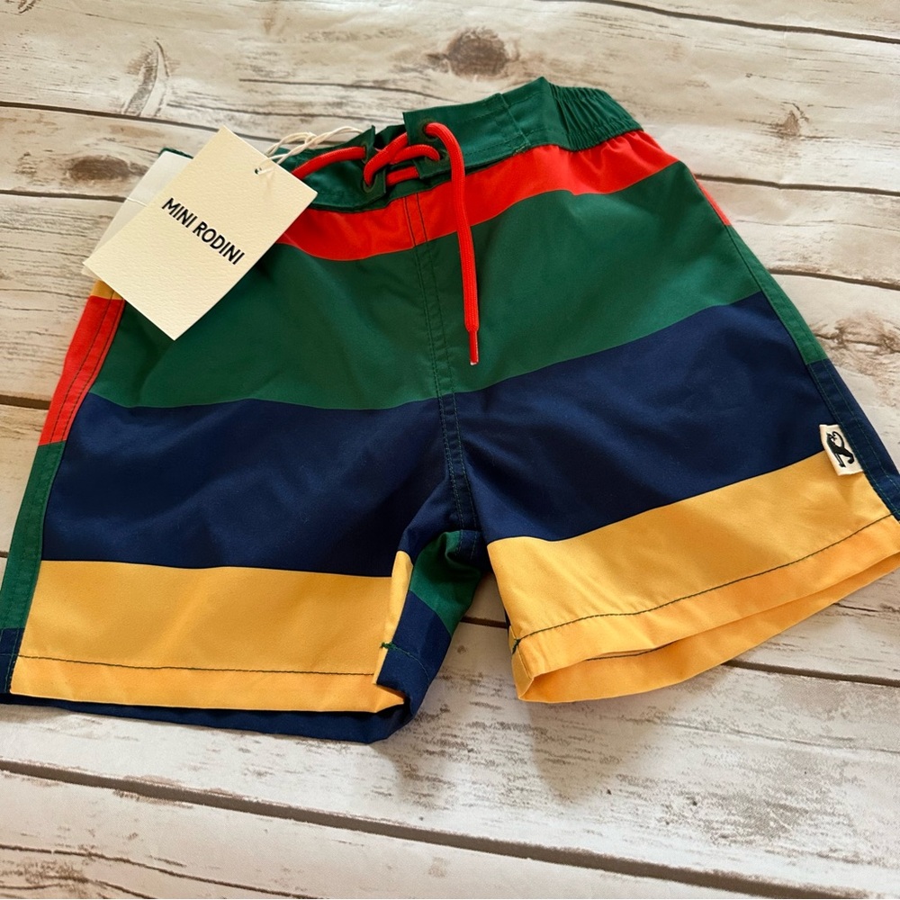 Mini rodini stripe woven swim shorts 92/98 1.5-3y nwt